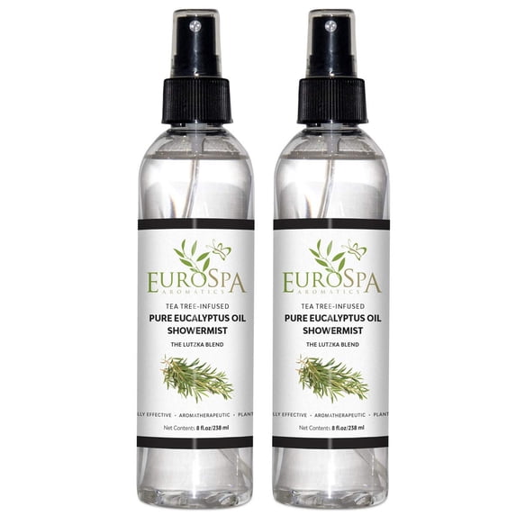 EuroSpa Aromatics Pure Eucalyptus Oil Shower Mist Spray Aromatherapy 8 Oz, Tea Tree Infused 2-Pack