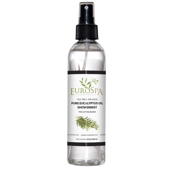 EuroSpa Aromatics Pure Eucalyptus Oil Shower Mist Spray Aromatherapy 8 Oz, Tea Tree Infused