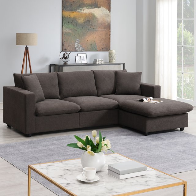 Euroco 100" Modern Lshaped Sofa 4seat Sectional Sofa with 2 Pillows