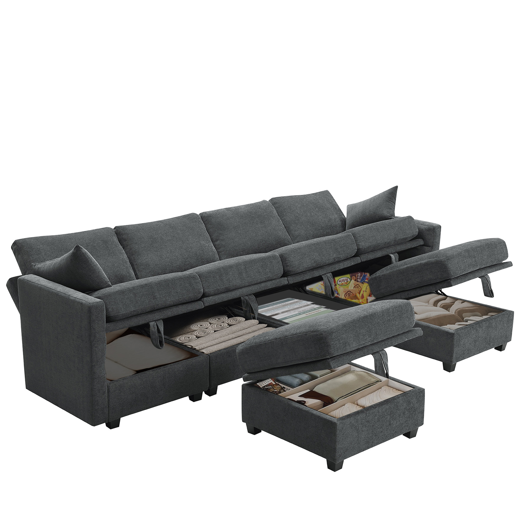 Euroco 109" Oversized Chenille Modular Sectional Sofa with Storage 6