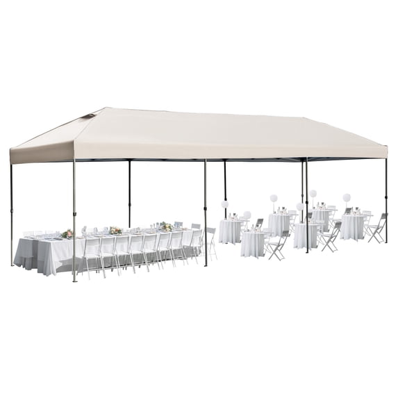Euroco 10x30 Pop Up Canopy with Sidewalls, Heavy Duty Outdoor Party Tent with Wheeled Bag, for Patio,Wedding, Backyard (Khaki)
