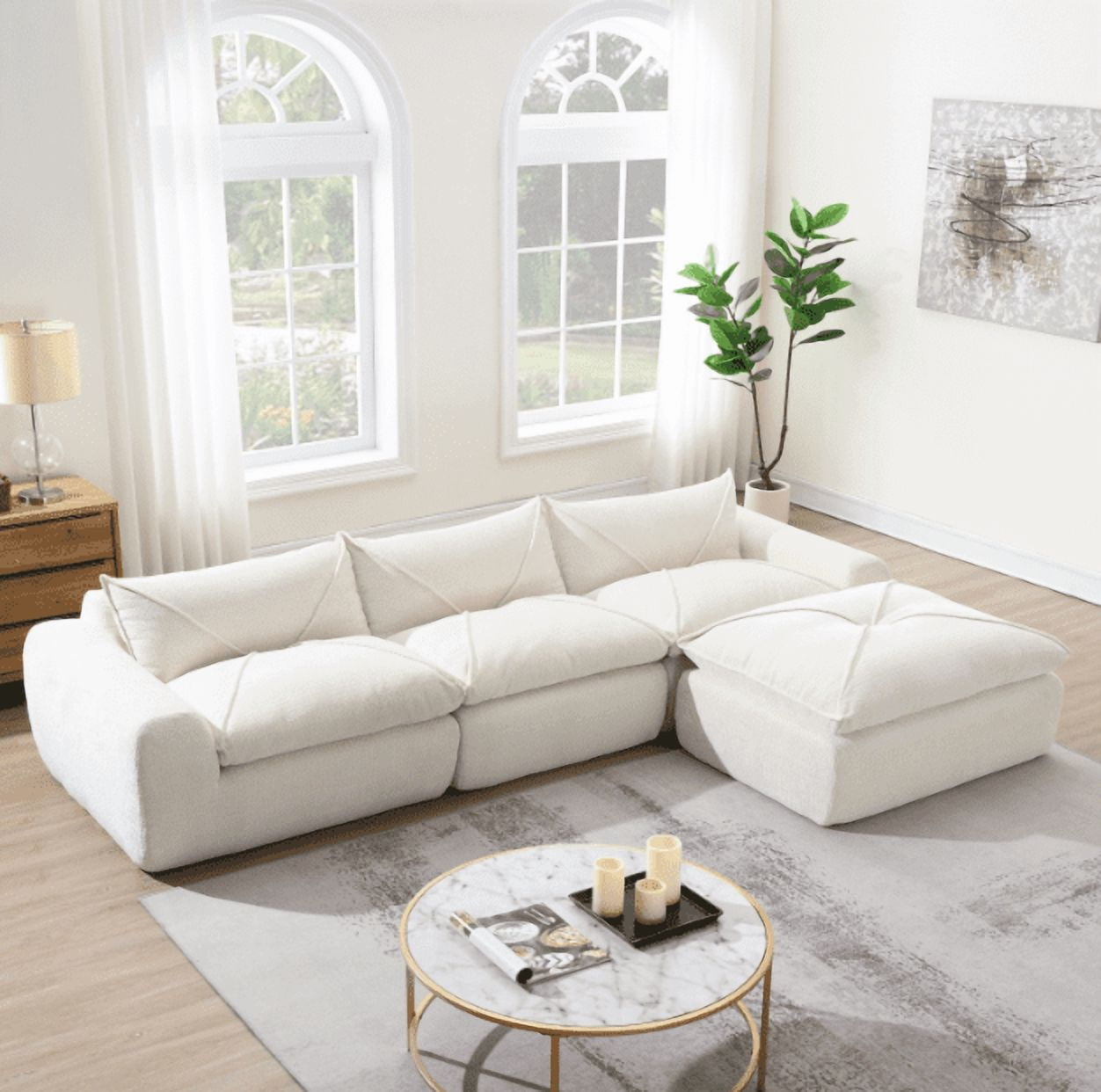 Euroco 116'' Fully Compressed Sofa with High Density Foam, Integrated Backrest&Seat Cushion, Decorative Edging, Legless Design without Frame, No Assembly Required, Free Combination