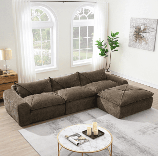Euroco 116'' Fully Compressed Sofa with High Density Foam, Integrated Backrest&Seat Cushion, Decorative Edging, Legless Design without Frame, No Assembly Required, Free Combination