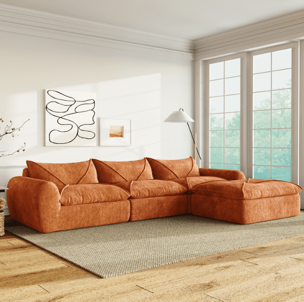 Euroco 116'' Fully Compressed Sofa with High Density Foam, Integrated Backrest&Seat Cushion, Decorative Edging, Legless Design without Frame, No Assembly Required, Free Combination