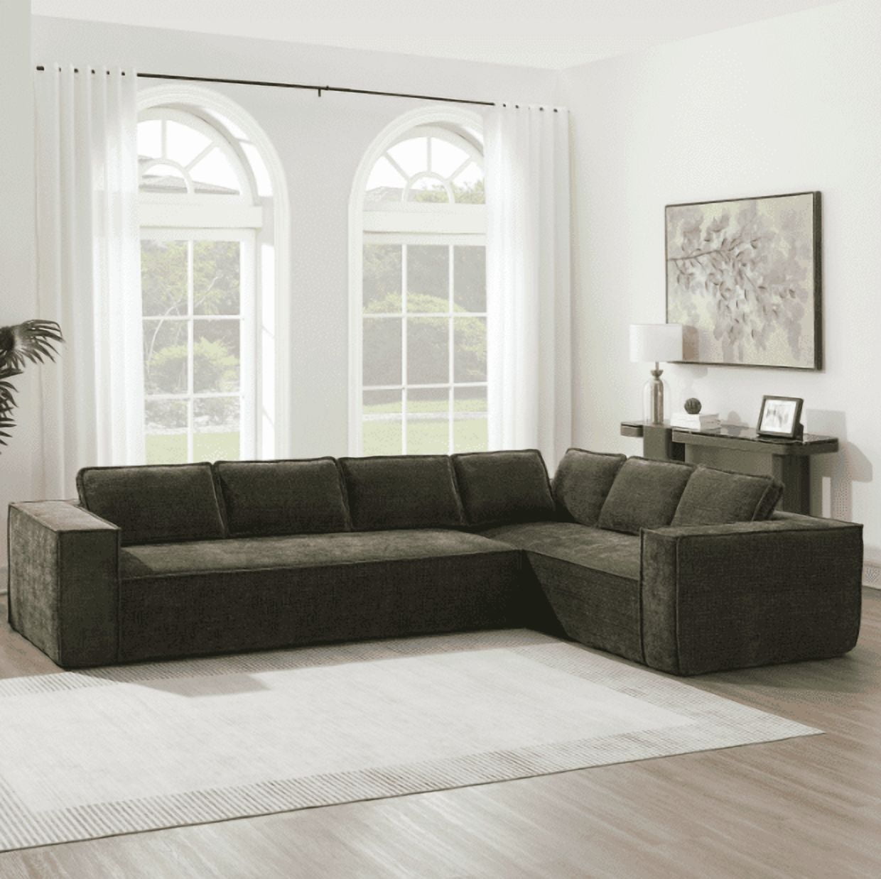 Euroco 129.5" Minimalist Style Modular Sectional Sofa,6 Seat Wrinkle-resistant Chenille Couch Set,2 PC Free Combination,Modern L-Shaped Cloud Sofa Set for Living Room,No Assembly Require