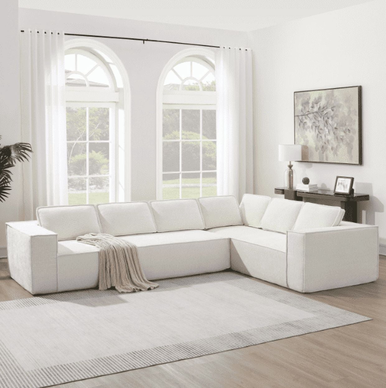 Euroco 129.5" Minimalist Style Modular Sectional Sofa,6 Seat Wrinkle-resistant Chenille Couch Set,2 PC Free Combination,Modern L-Shaped Cloud Sofa Set for Living Room,No Assembly Require