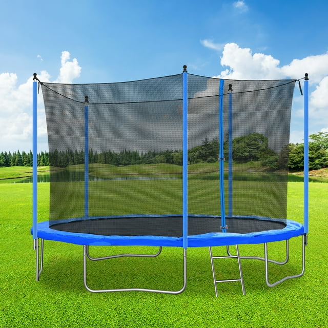 Euroco 12FT Trampoline for Kids, Solid Trampoline with Enclosure and Ladder for Adults and 4-5 Kids, Outdoor Recreation Trampoline, High Duty Safety