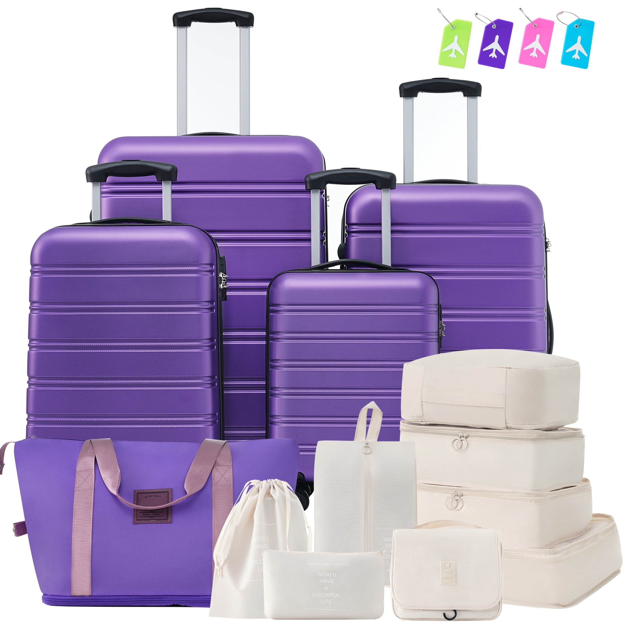 Euroco 13 Piece Luggage Sets, Expandable Hardshell Suitcase Set with TSA Lock,Spinner Wheels and 9 Bags,Lightweight Carry On Travel Luggage,Checked Suitcase for Men Women(16"/20"/24"/28"),Purple