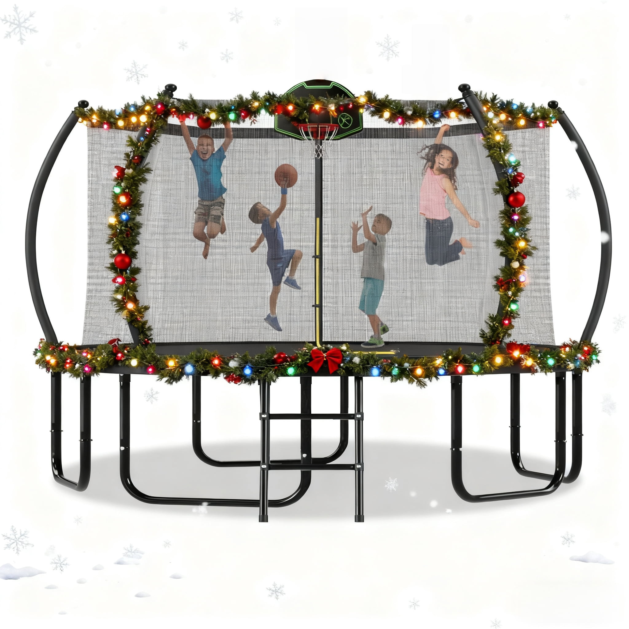 Euroco 14FT Trampoline with Basketball Hoop, Outdoor Trampoline with Enclosure Net for Kids and Adults