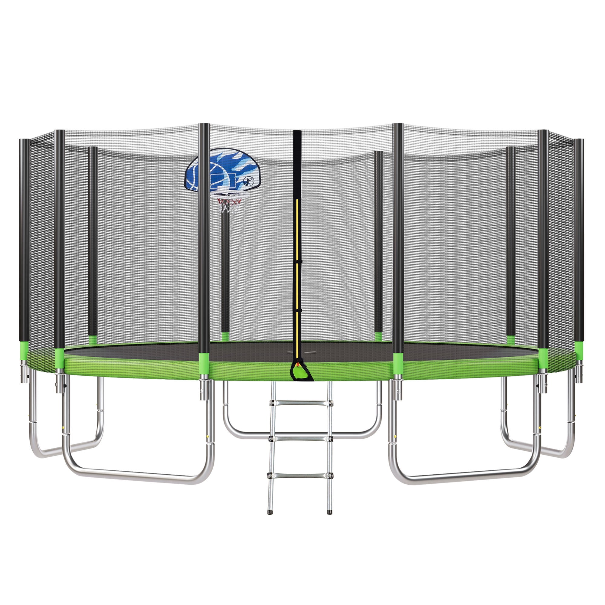 Euroco 15FT Trampoline with Basketball Hoop and Enclosure Net, 1500LBS