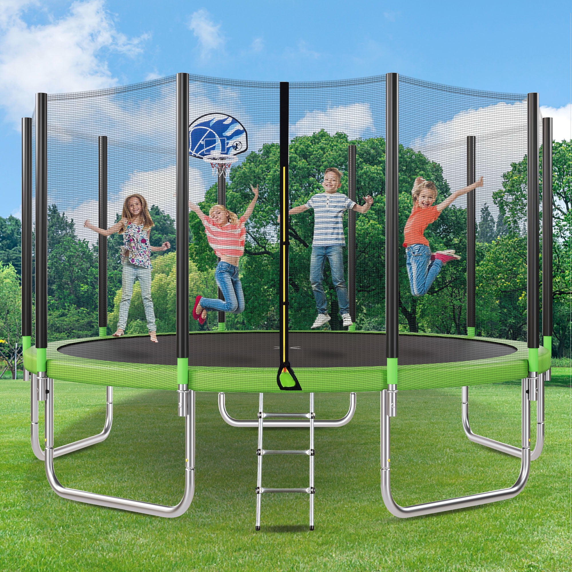Euroco 15FT Trampoline with Basketball Hoop and Safety Net for Adults