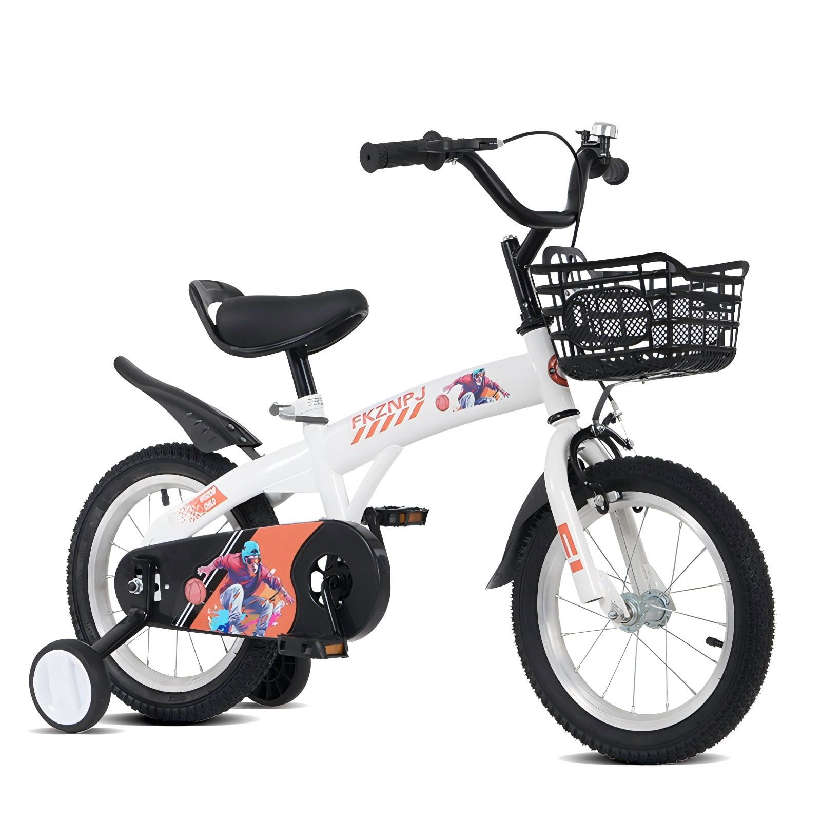 Euroco 16 Inch Kids Bike for Age 4-8 Years, Easy Learning Children Bicycles with Adjustable Saddle,Handbrake and Kickstand Training Wheels for Rider Height 41"- 53",White