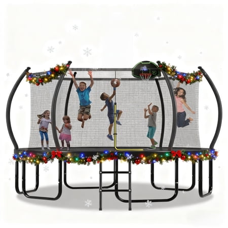 Euroco 16FT Trampoline with Basketball Hoop, Outdoor Trampoline with Enclosure Net for Kids and Adults