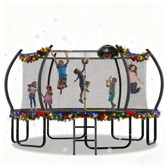 Euroco 16FT Trampoline with Basketball Hoop, Outdoor Trampoline with Enclosure Net for Kids and Adults