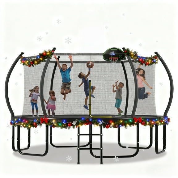 Euroco 16FT Trampoline with Basketball Hoop, Outdoor Trampoline with Enclosure Net for Kids and Adults