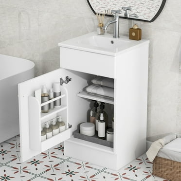 Euroco 18" Bathroom Vanity with Sink, Vanity Cabinet with Door Shelf and Adjustable Shelf, White