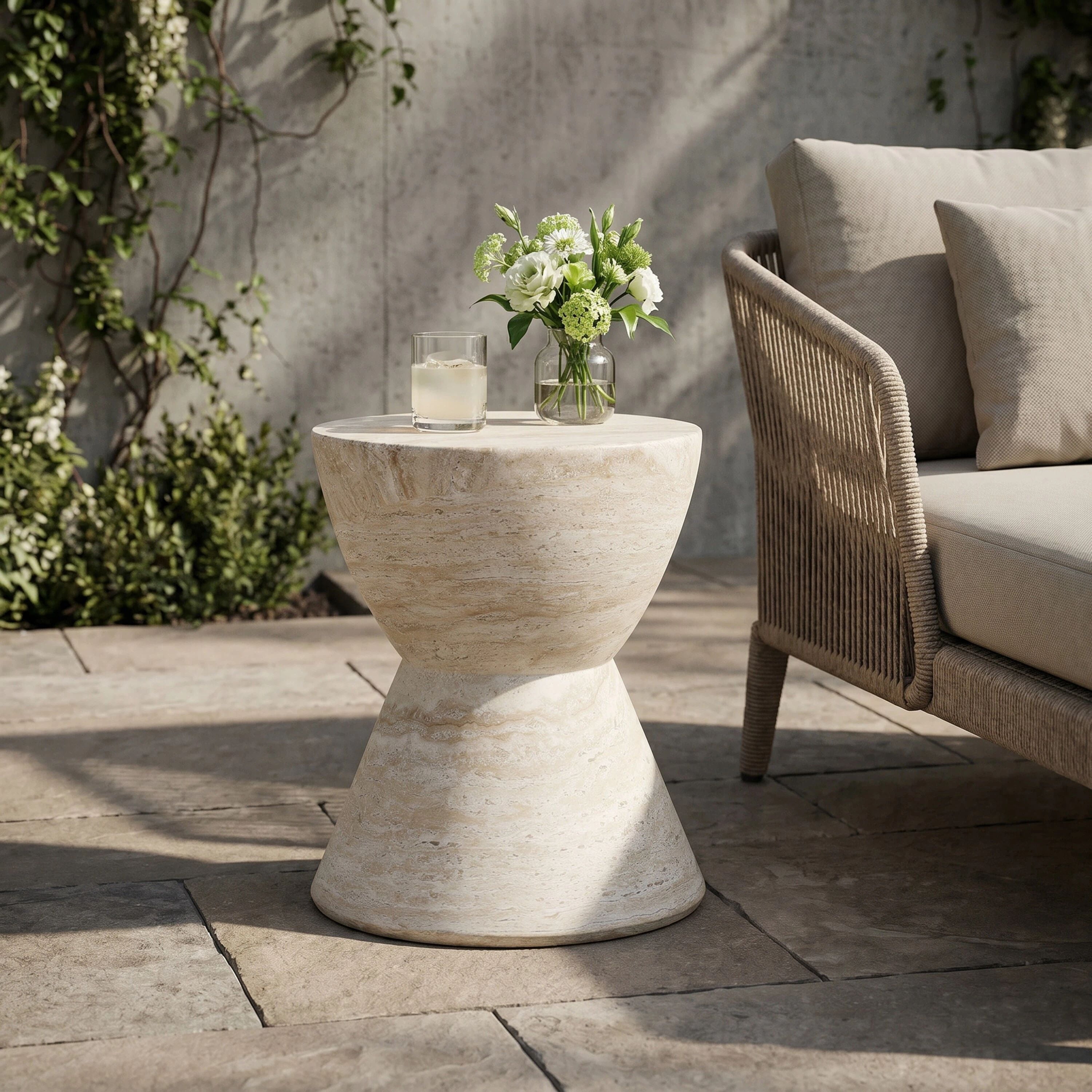 Euroco 19"H Outdoor Lightweight Concrete Side Table,MGO End Table Accent Table for Patio,Garden, Living Room,Beige