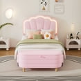 thumbnail image 1 of Euroco 2 Pieces Bedroom Set, Upholstery Twin Size LED Platform Bed with Ottoman for Kids, Pink, 1 of 13