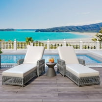 Euroco 2 Pieces Long Reclining Chaise, Outdoor Wicker Lounge with Armrests, Patio Adjustable Recliner with Soft Removable Cushions, All Weather Rattan Pool Lounge