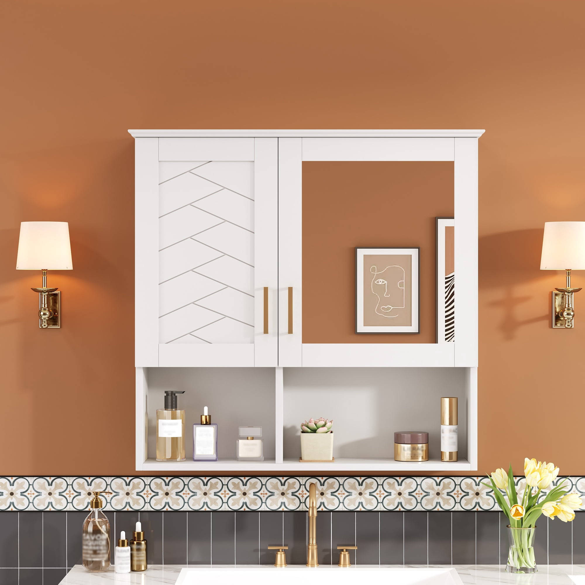 Euroco 2-in-1 Bathroom Mirror Cabinet, 30 inch Wall Mounted Medicine Cabinet with Adjustable Shelves & Soft Close Doors, High-Define Mirror with Storage for Bathroom Vanity