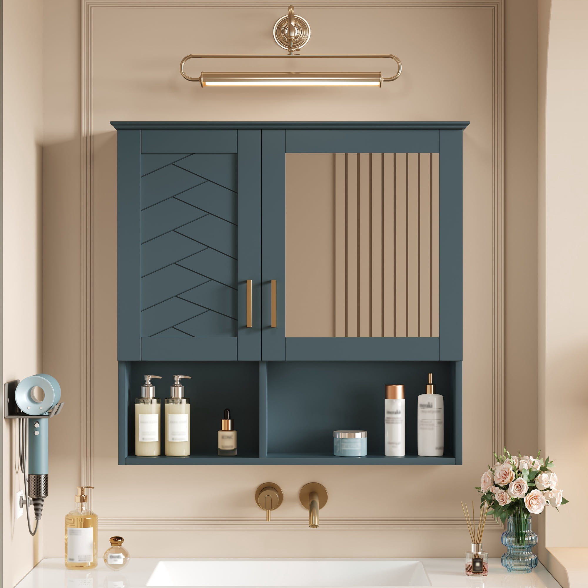 Euroco 2-in-1 Bathroom Mirror Cabinet, 30 inch Wall Mounted Medicine Cabinet with Adjustable Shelves & Soft Close Doors, High-Define Mirror with Storage for Bathroom Vanity