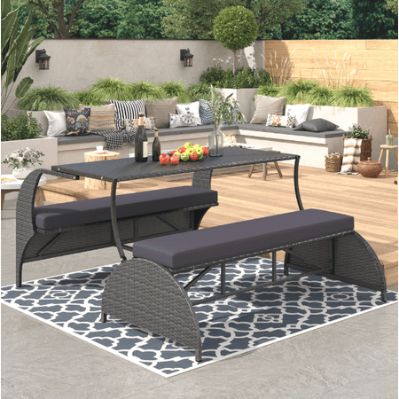 Euroco 2-in-1 Convertible Picnic Upholstered Bench Table,57.1" Outdoor Loveseat,Portable Picnic Table Couch,Convertible To 4 Seats&1 Table,For Garden,Lawn,Backyard,Porch,Patio