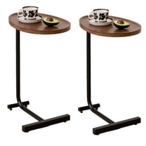 Euroco 2-pieces Brown C-shaped Side Table, Small Sofa Table for Small Spaces, Living Room, Bedroom