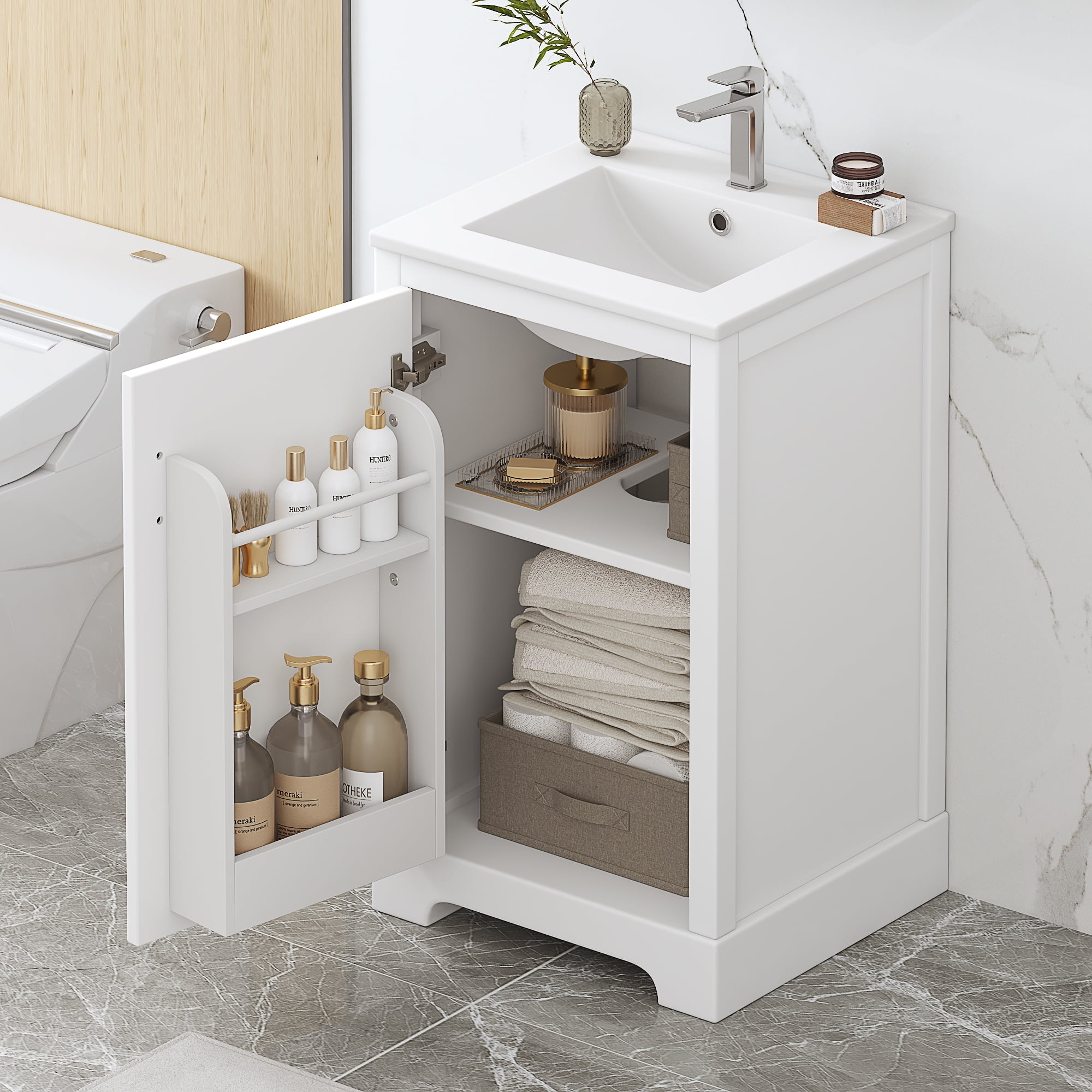 Euroco 20" Bathroom Vanity with Sink, Bathroom Cabinet with Soft Closing Door, Storage Rack and Adjustable Shelve, White(Old SKU:N725P194160K)