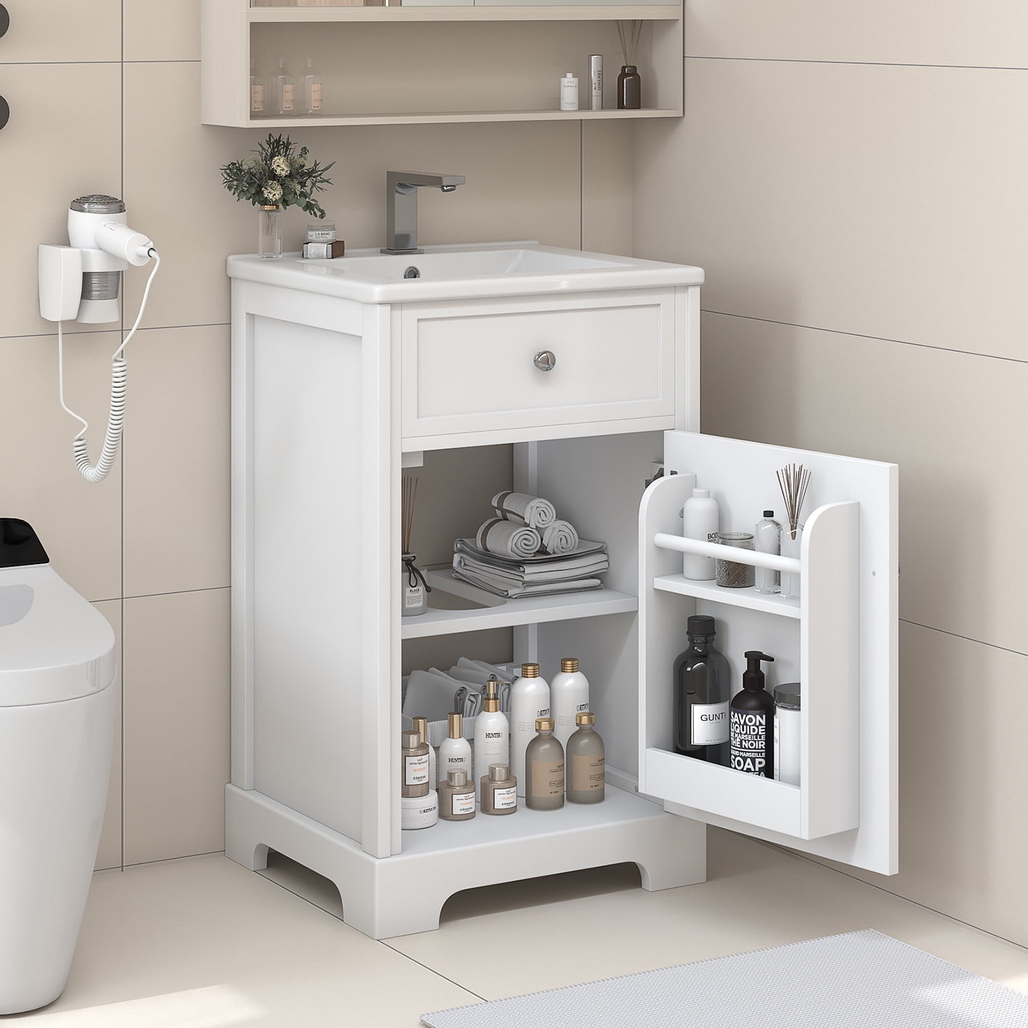Euroco 20" Bathroom Vanity with Sink, Bathroom Cabinet with Soft Closing Door, Storage Rack and Adjustable Shelve, White (Old Sku: N725P218017K)