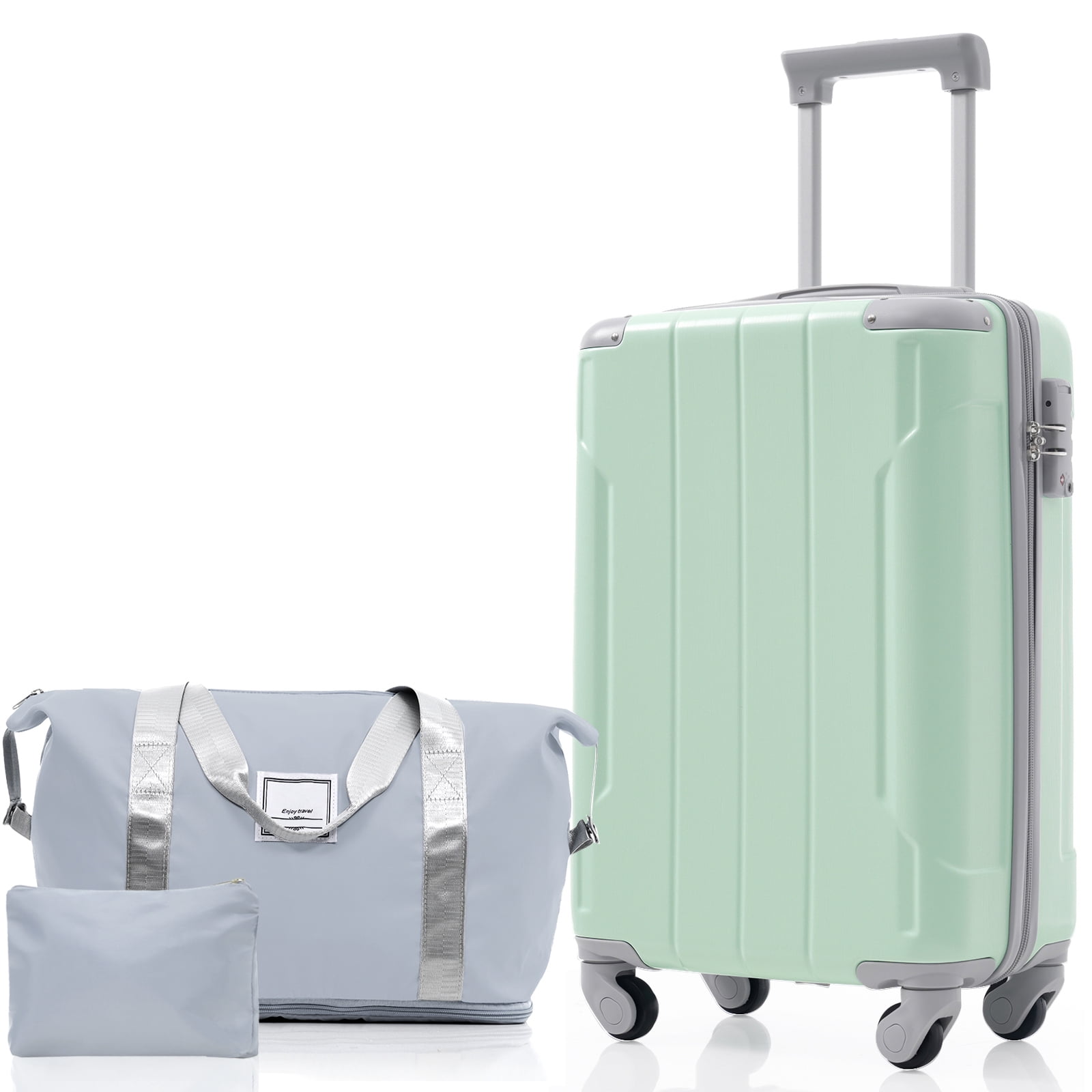 Euroco 20" Carry On Luggage Set 3 Piece,ABS Hardshell Lightweight Suitcase with Spinner Wheels & TSA Lock,Airline Approved Suitcase set for Weedend Getaways,Business Travel,Soft Lime