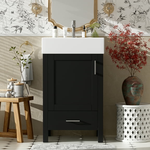 Euroco 20" Small Bathroom Vanity with Ceramic Sink, Soft-Close Drawers and Doors, Solid Wood Frame – Modern Space-Saving Design