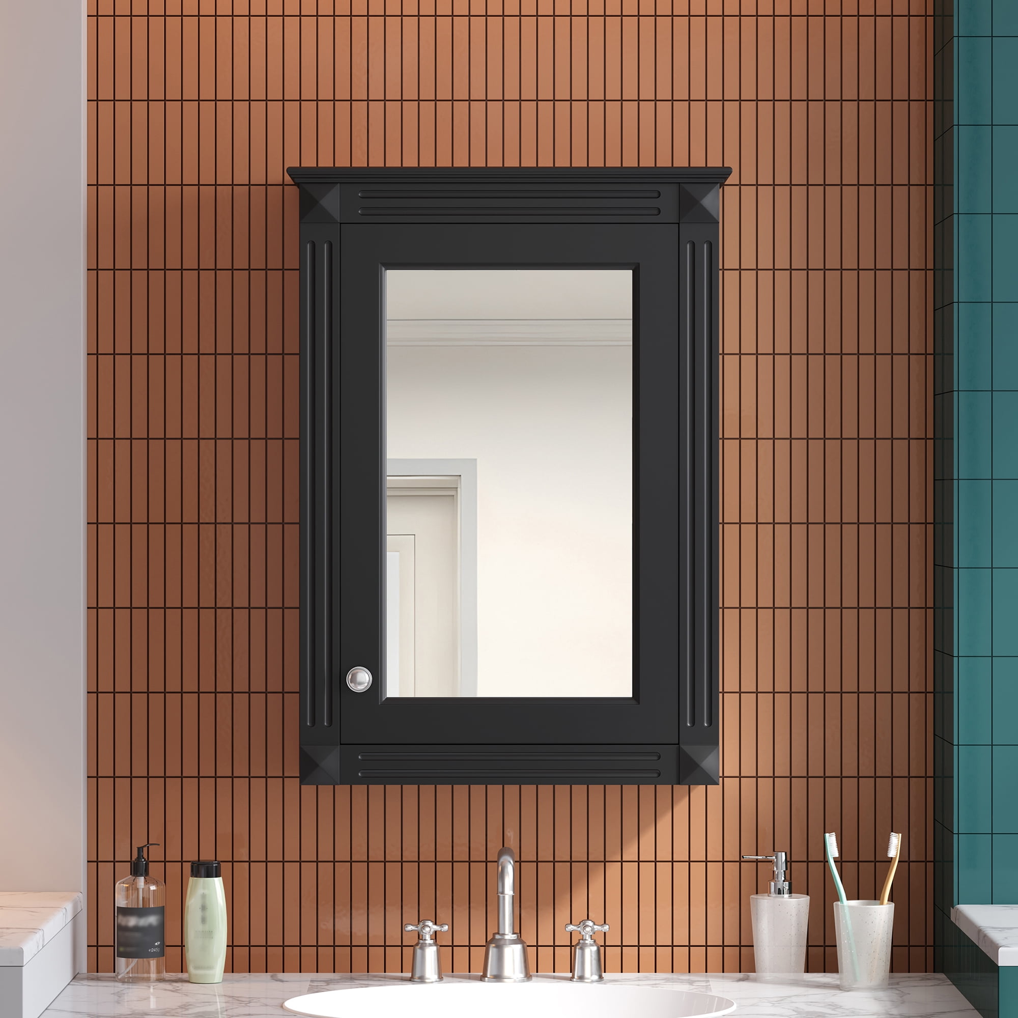 Euroco 20" Wall Mounted Bathroom Storage Cabinet with Mirror, Medicine Cabinet with Height Adjustable Shelf, Over the Toilet Space Saver Cabinet