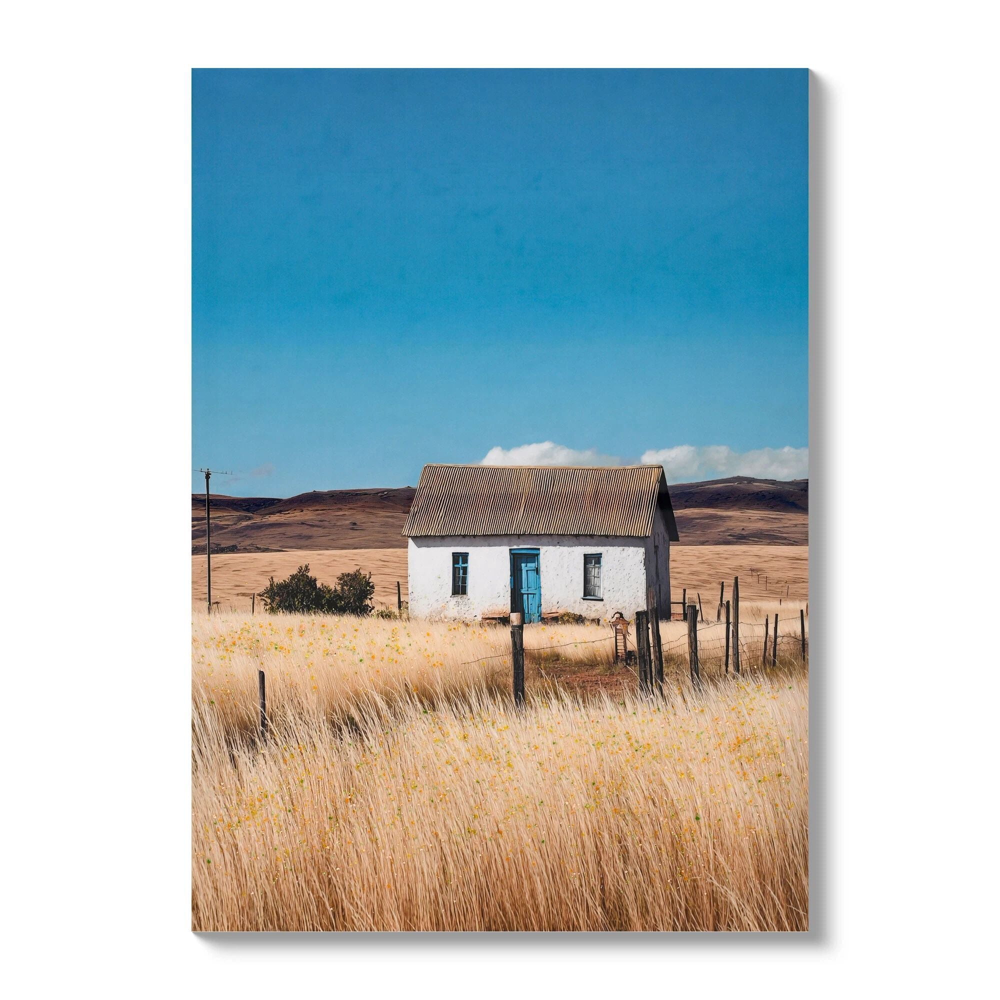 Euroco 20x28inch Farmhouse Canvas Wall Art, Framed White house Picture Rustic Countryside Farm Painting Print, Vintage Country Flowers Scene Artwork for Office Bedroom Living Room Decor
