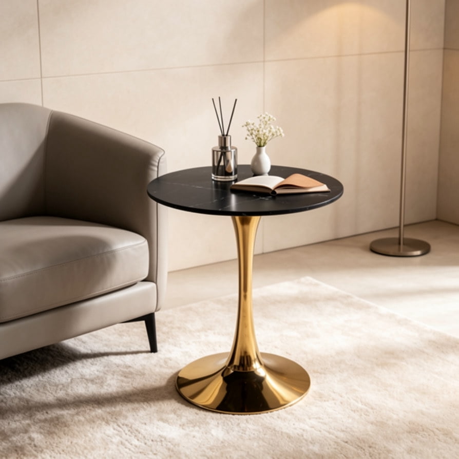 Euroco 23.6" Round Dinning Table for 2-4,Modern Kitchen Table with Metal Pedestal Base & Tulip Design for Dining, Tea & Lounge,Black