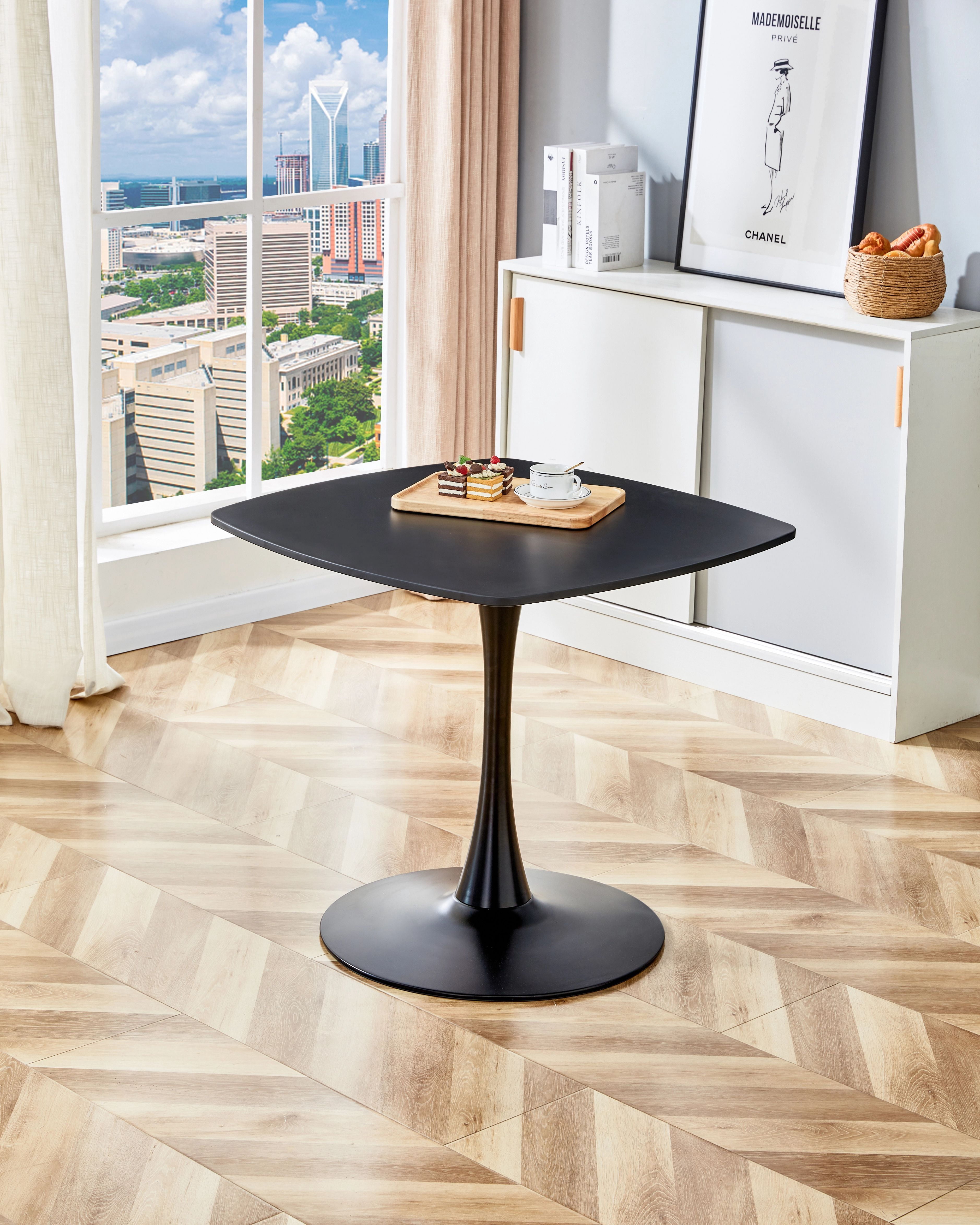 Euroco 23.6" Small Dinning Table for 2 ,Mid-Century Tulip Table with Metal Pedestal Base,Modern Leisure Table for Small Space Kitchen Dining Room,Black
