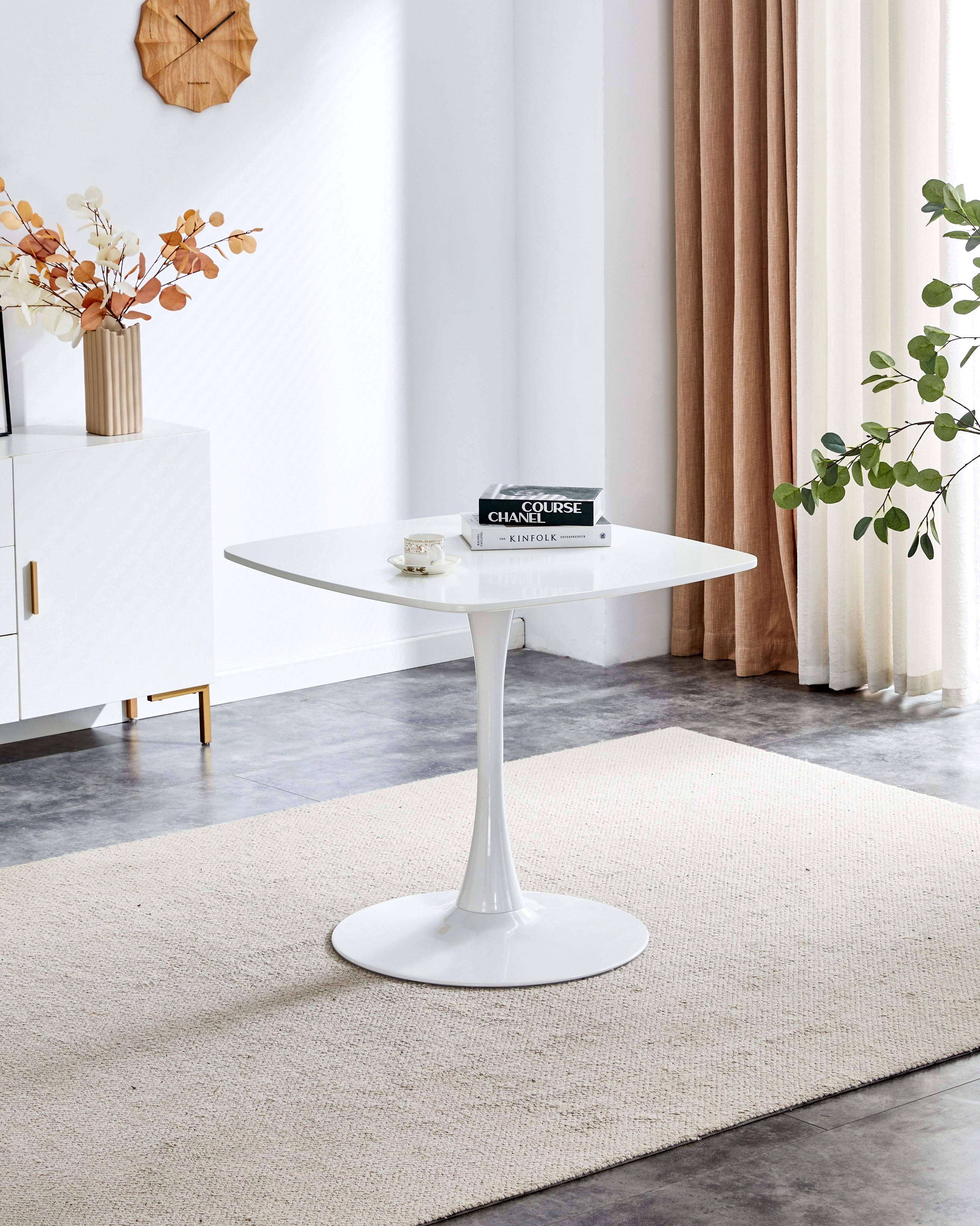 Euroco 23.6" Small Dinning Table for 2 ,Mid-Century Tulip Table with Metal Pedestal Base,Modern Leisure Table for Small Space Kitchen Dining Room,White