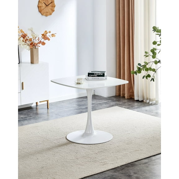 Euroco 23.6" Small Dinning Table for 2 ,Mid-Century Tulip Table with Metal Pedestal Base,Modern Leisure Table for Small Space Kitchen Dining Room,White