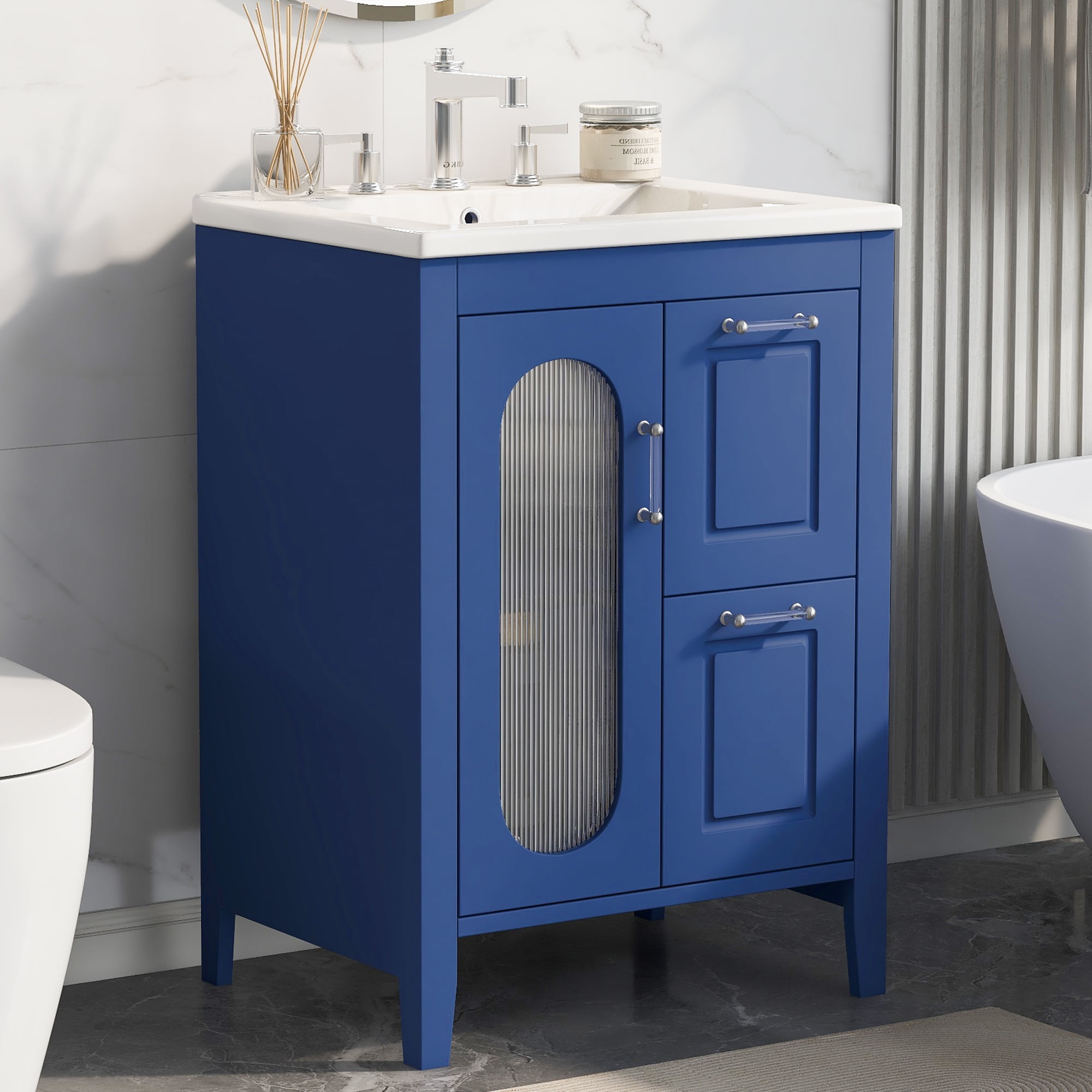 Euroco 24" Bathroom Vanity with 1 Sink,Two Drawers and Door, Adjustable Shelf