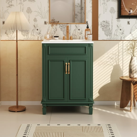 Euroco 24'' Bathroom Vanity with Top Sink, Modern Bathroom Storage Cabinet with 2 Soft-Closing Doors and Adjustable Shelf, Solid Wood Frame.