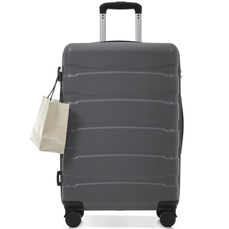Euroco 24" Expandable Checked Luggage, ABS Hardshell Medium Suitcase with Spinner Wheels,TSA Lock, Lightweight Durable Travel Luggage for Men Women,Gray