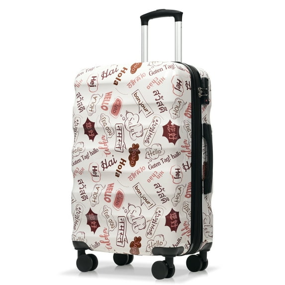 Euroco 24" Expandable Checked Luggage,Lightweight Glossy Hardshell Suitcase with Spinner Wheels and TSA Lock for Travel,White