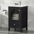 thumbnail image 1 of Euroco 24-Inch Bathroom Vanity with Sink – White Freestanding Cabinet with Glass Door, Drawer, Soft-Close Door & Ceramic Basin – Solid Wood Frame, 1 of 9