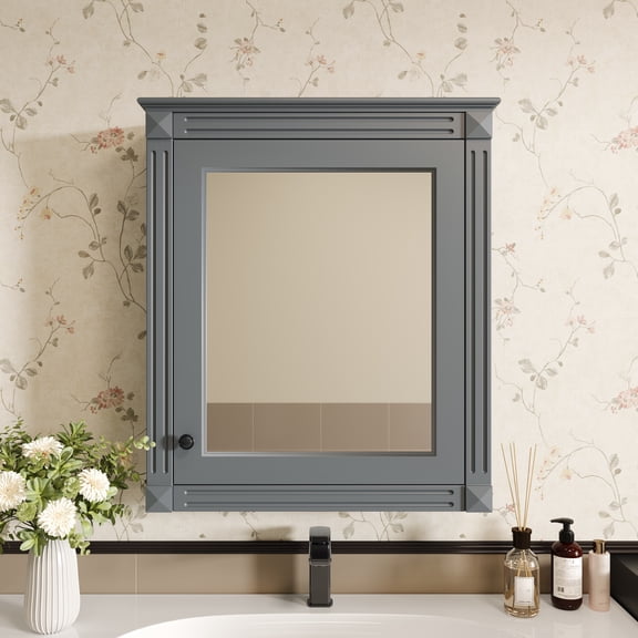 Euroco 24'' x 27'' Wall Mounted Bathroom Storage Cabinet with Mirror, Medicine Cabinet with Height Adjustable Shelf, Over the Toilet Space Saver Cabinet