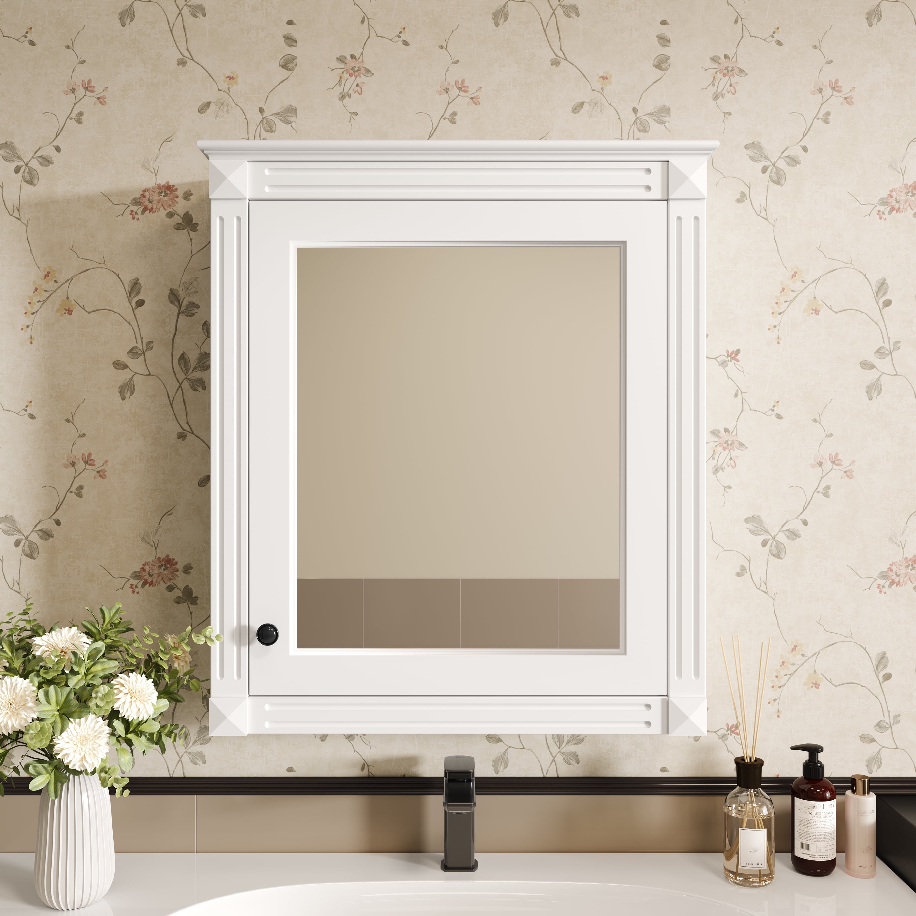 Euroco 24'' x 27'' Wall Mounted Bathroom Storage Cabinet with Mirror, Medicine Cabinet with Height Adjustable Shelf, Over the Toilet Space Saver Cabinet