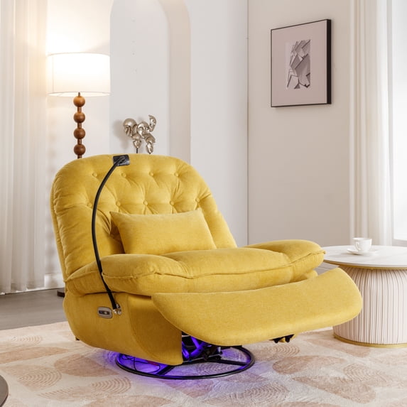 Euroco 270 Degree Swivel Power Recliner with Voice Control, Bluetooth Music Player, USB Ports, Atmosphere Lamp, Hidden Arm Storage and Mobile Phone Holder for Living Room, Bedroom, Yellow