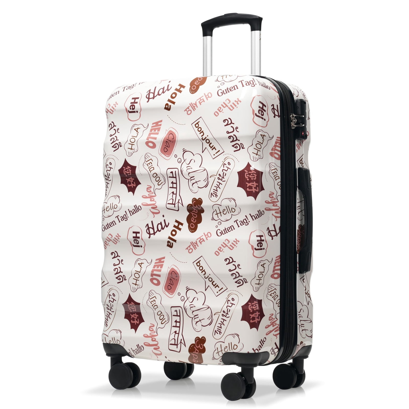 Euroco 28" Expandable Checked Luggage,Lightweight Glossy Hardshell Suitcase with Spinner Wheels and TSA Lock for Travel,White