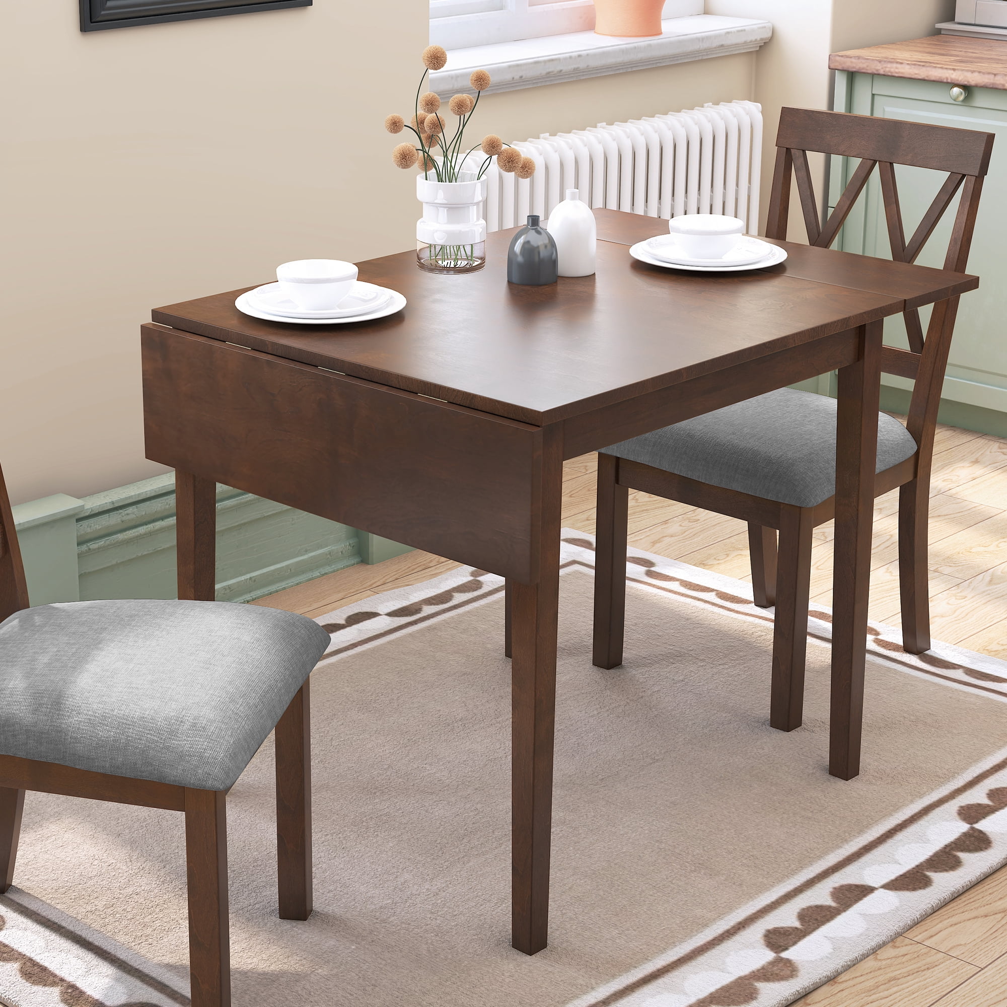 Euroco 29"- 45" Extendable Dining Table for 4, Folding Kitchen Table with Wood Legs for Kitchen, Dining Room,Living Room,Small Spaces,Brown