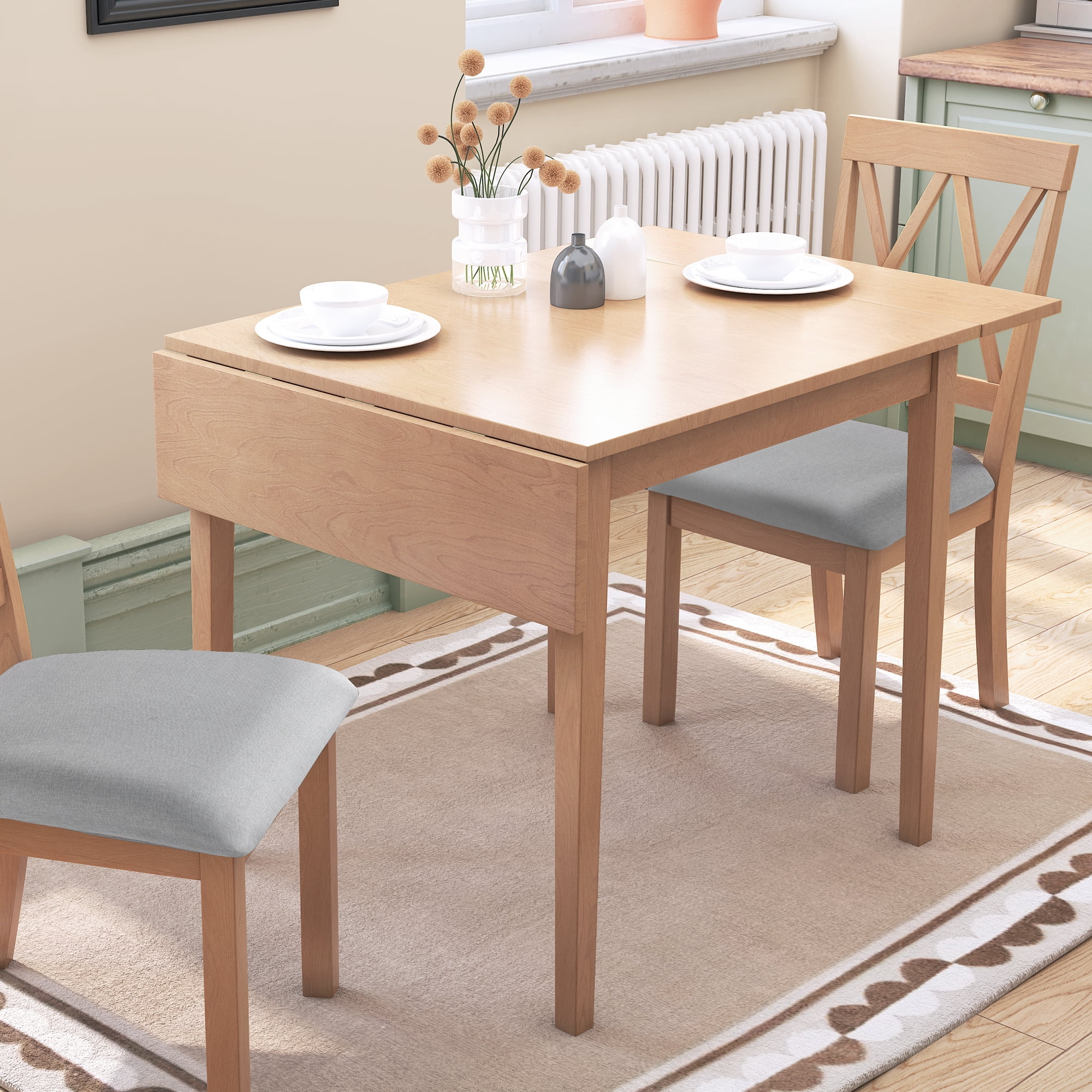 Euroco 29"- 45" Extendable Dining Table for 4, Folding Kitchen Table with Wood Legs for Kitchen, Dining Room,Living Room,Small Spaces,Natural