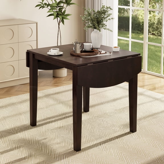 Euroco 29.5"-47.3" Extendable Dining Table for 2-4 People, Farmhouse Wooden Kitchen Table with Drop Leaf for Dining Room,Space Saving,Dark Brown