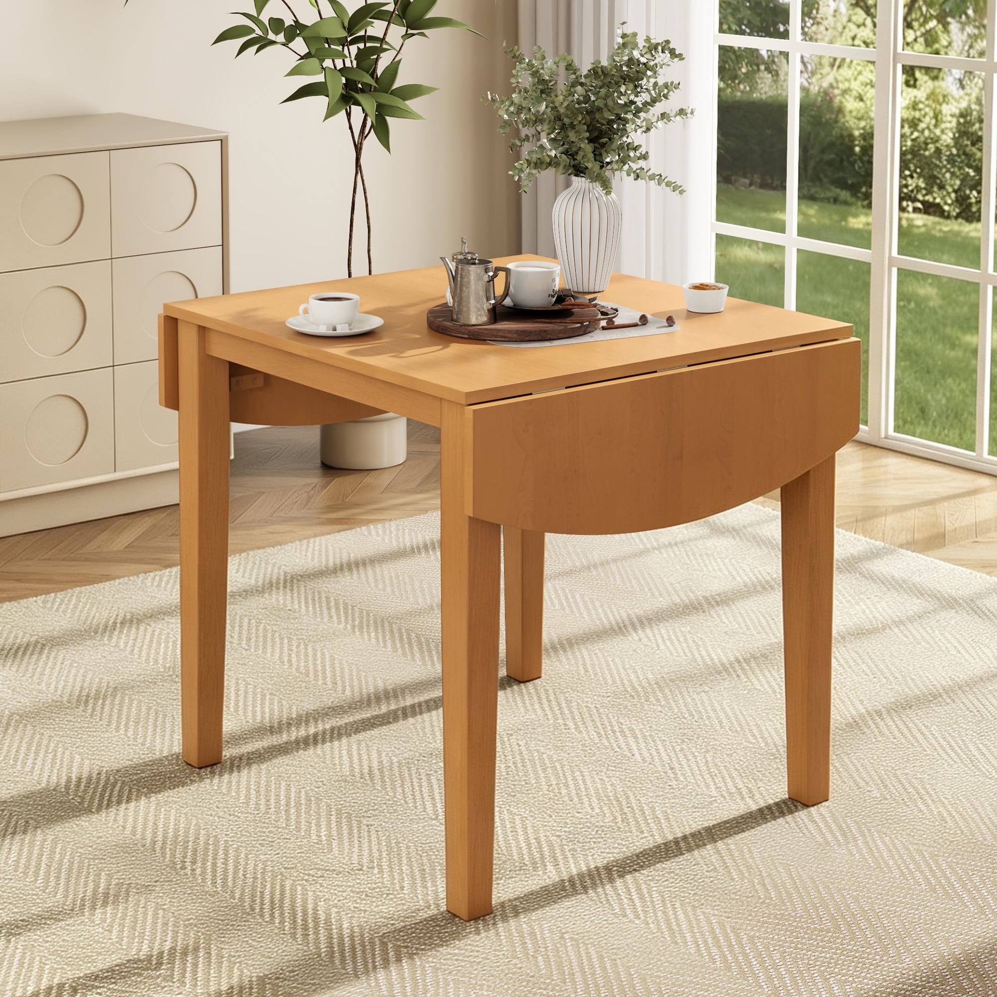 Euroco 29.5"-47.3" Extendable Dining Table for 2-4 People, Farmhouse Wooden Kitchen Table with Drop Leaf for Dining Room,Space Saving,Natural